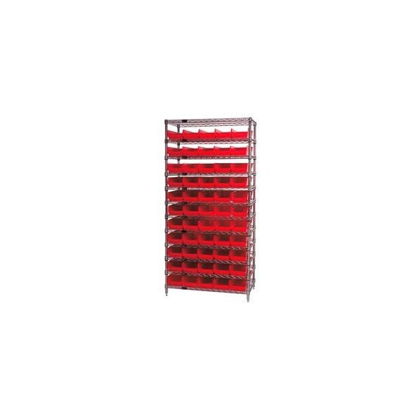 Global Equipment Chrome Wire Shelving with 55 4"H Plastic Shelf Bins
